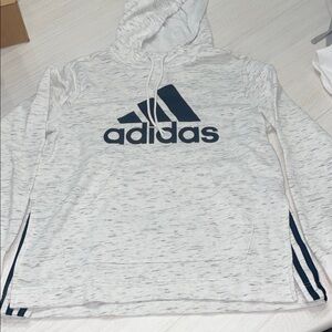 Adidas Heathered White and Navy Men's Hoodie